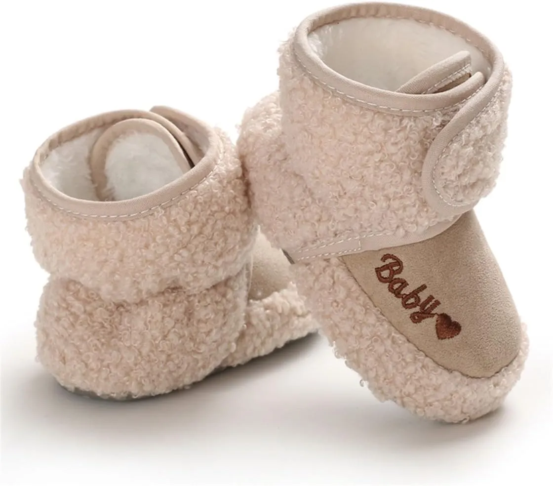 COSANKIM Baby Booties Newborn Boys Girls Fleece Boots Non Slip Grippers Stay On Slipper Socks Infant First Walker Winter Warm Crib Shoes