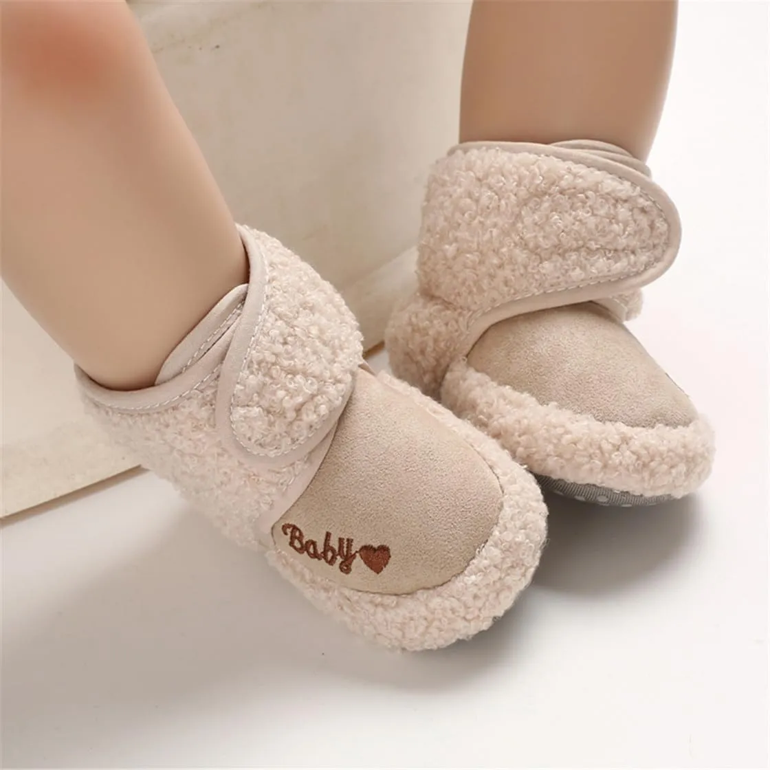 COSANKIM Baby Booties Newborn Boys Girls Fleece Boots Non Slip Grippers Stay On Slipper Socks Infant First Walker Winter Warm Crib Shoes