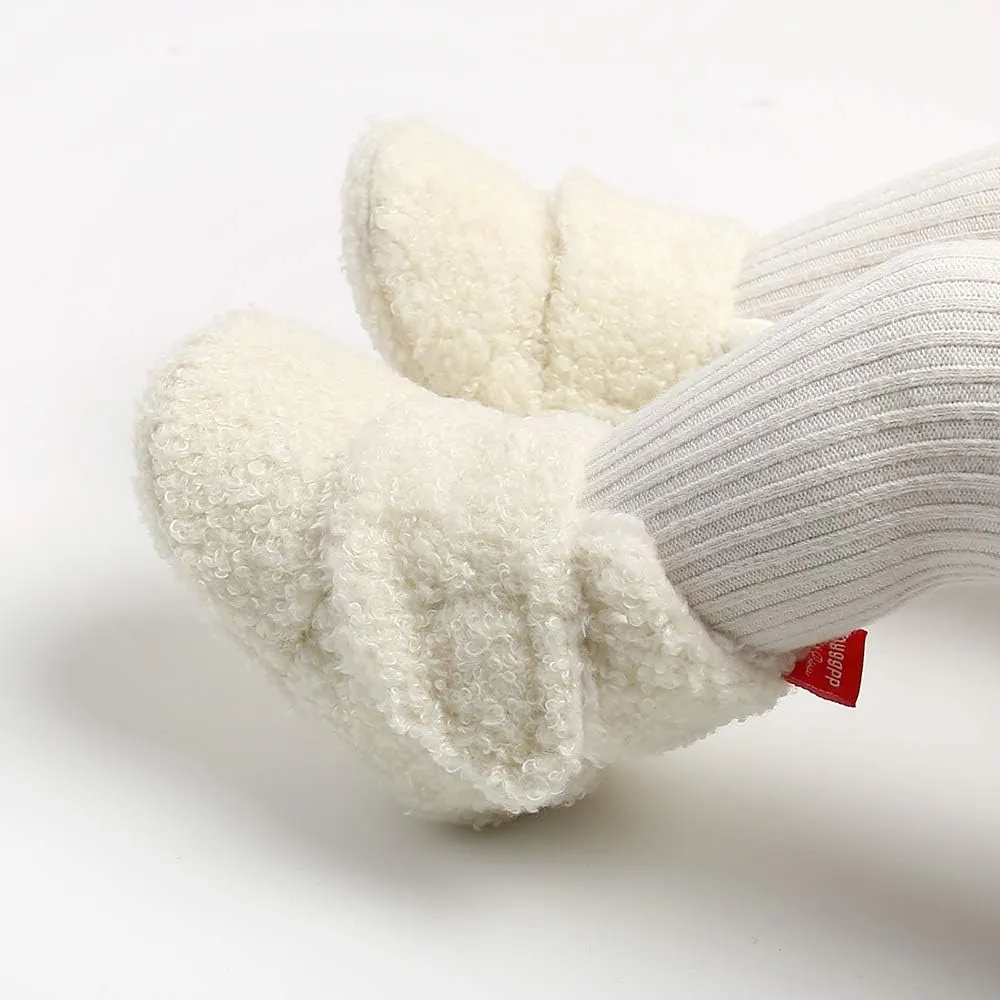 COSANKIM Baby Booties Newborn Boys Girls Fleece Boots Non Slip Grippers Stay On Slipper Socks Infant First Walker Winter Warm Crib Shoes