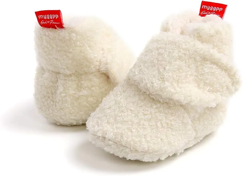 COSANKIM Baby Booties Newborn Boys Girls Fleece Boots Non Slip Grippers Stay On Slipper Socks Infant First Walker Winter Warm Crib Shoes