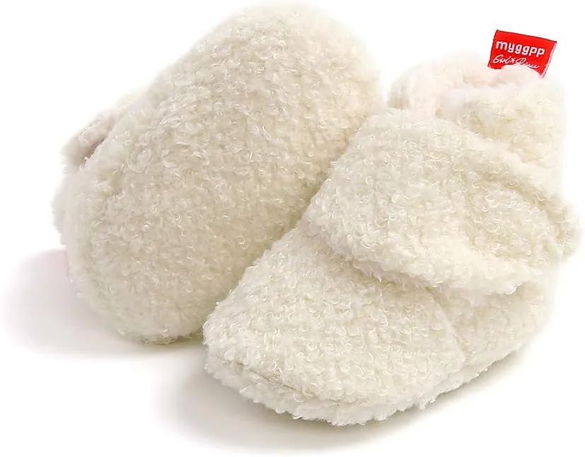 COSANKIM Baby Booties Newborn Boys Girls Fleece Boots Non Slip Grippers Stay On Slipper Socks Infant First Walker Winter Warm Crib Shoes