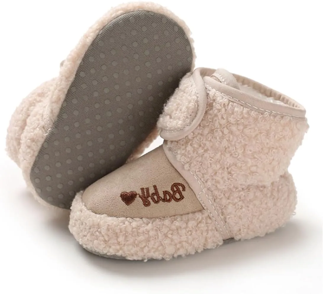 COSANKIM Baby Booties Newborn Boys Girls Fleece Boots Non Slip Grippers Stay On Slipper Socks Infant First Walker Winter Warm Crib Shoes