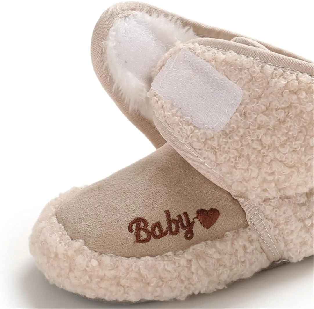 COSANKIM Baby Booties Newborn Boys Girls Fleece Boots Non Slip Grippers Stay On Slipper Socks Infant First Walker Winter Warm Crib Shoes