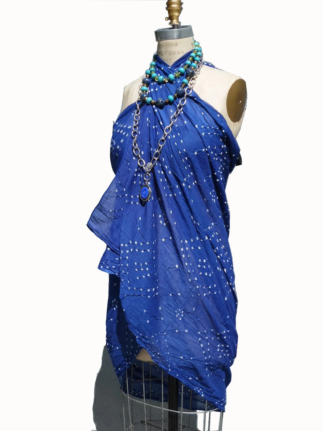 Crinkle Cotton Pareo Sarong In Navy Blue