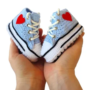 Crochet Baby Booties Knit Newborn Sneakers Style Handmade Organic Socks, Personalized New Baby Gift for Girls and Boys, Baby Showers, Birthdays, Gender Reveals and New Moms Gift