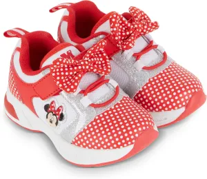 Disney Minnie Mouse Girls Sneakers - Slip On Elastic Lace Sneakers - Minnie Mouse Polka Dot and Bows - Everyday Shoes for Kids (Red, 6)
