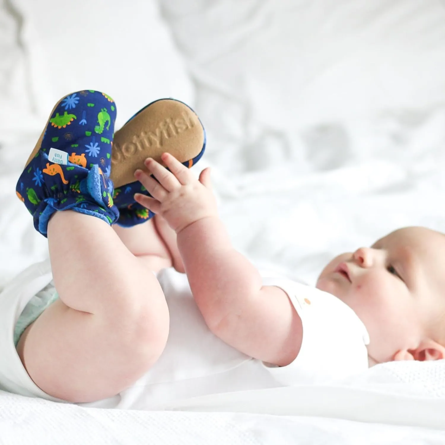 Dotty Fish Fleece Lined Baby Booties - Non-Slip Suede Sole - Warm & Cozy Slippers for Newborns to 24 Months - Perfect Winter Shoes for Babies