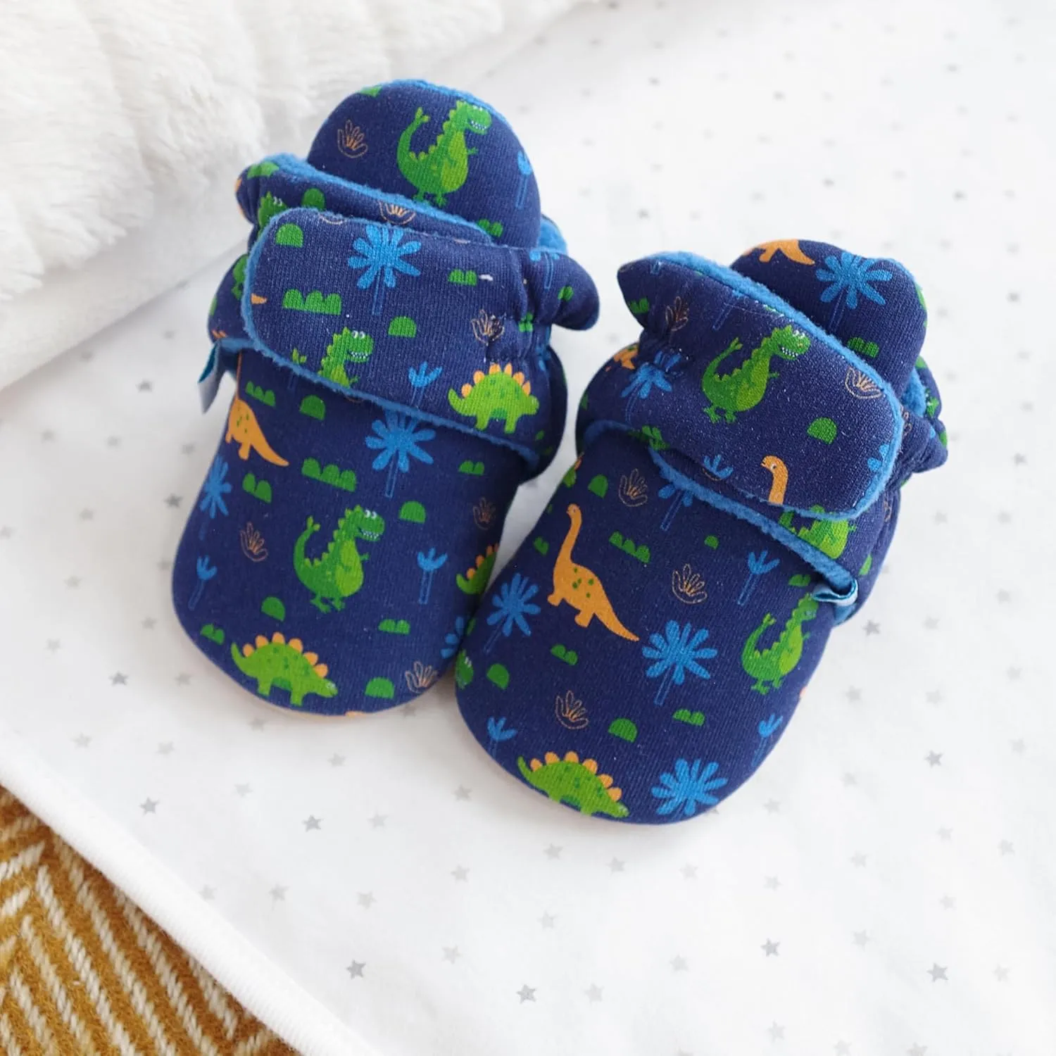 Dotty Fish Fleece Lined Baby Booties - Non-Slip Suede Sole - Warm & Cozy Slippers for Newborns to 24 Months - Perfect Winter Shoes for Babies