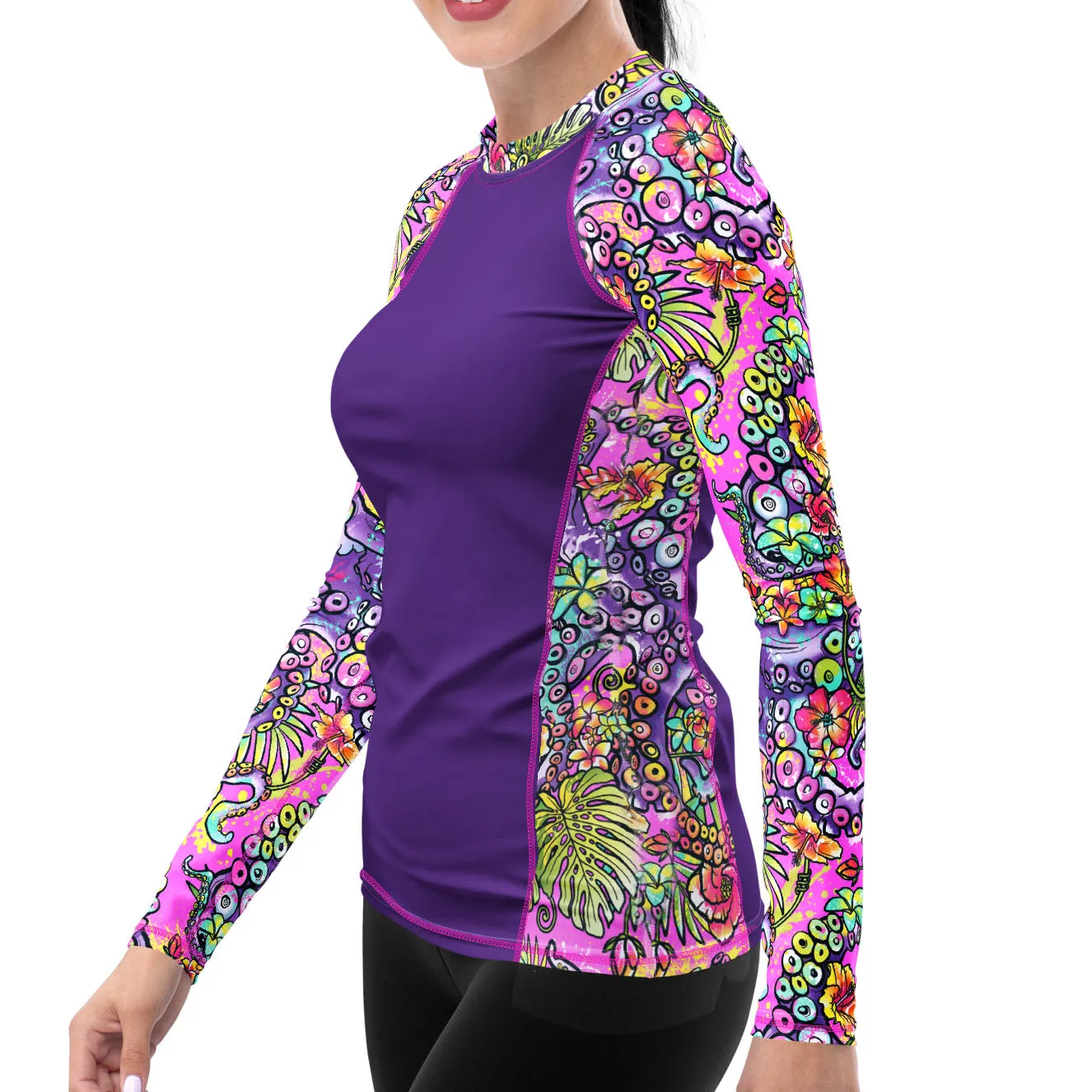 Eco-friendly Octofloral Splatterparty Contour Rash Guard