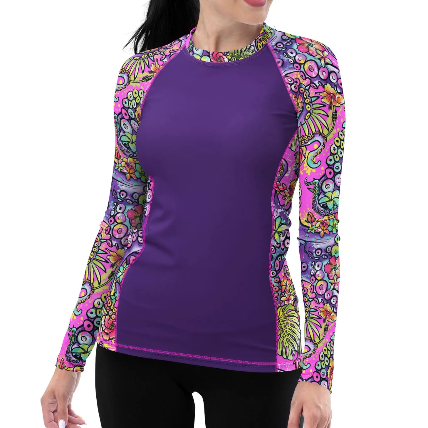 Eco-friendly Octofloral Splatterparty Contour Rash Guard