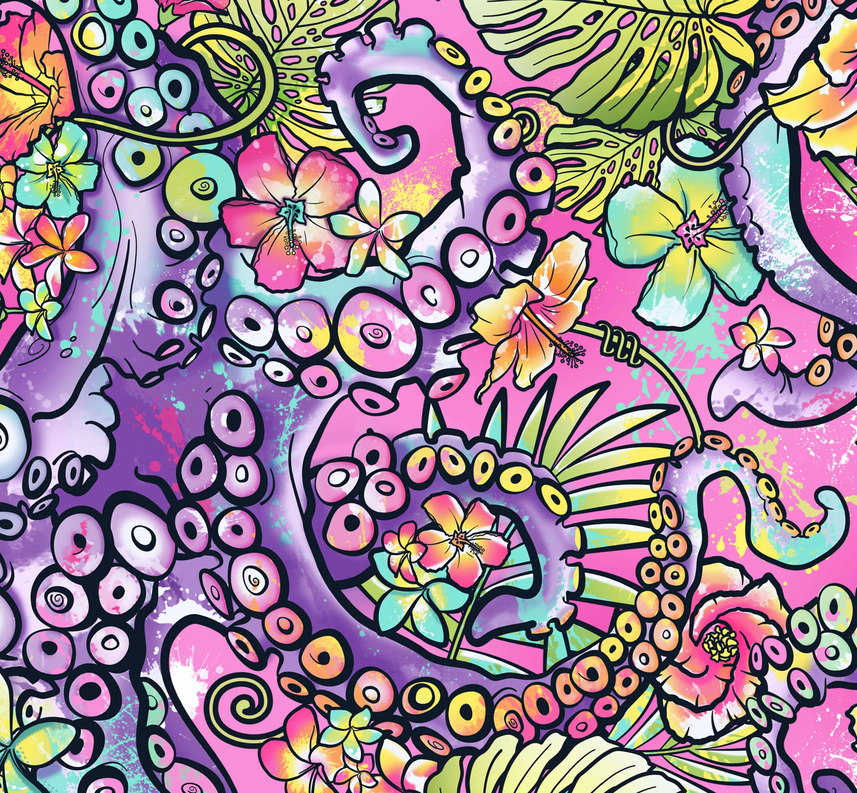 Eco-friendly Octofloral Splatterparty Contour Rash Guard