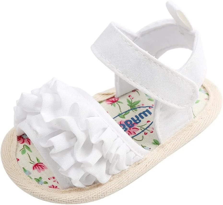 EnJoCho 0-18M Infant Baby Girls Summer Sandals with Flower Anti-Slip Soft Sole Newborn Toddler First Walker Crib Dress Shoes (White-04#, 12-18M)