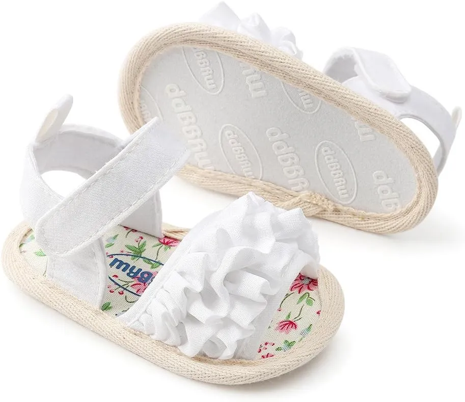EnJoCho 0-18M Infant Baby Girls Summer Sandals with Flower Anti-Slip Soft Sole Newborn Toddler First Walker Crib Dress Shoes (White-04#, 12-18M)