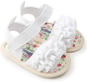 EnJoCho 0-18M Infant Baby Girls Summer Sandals with Flower Anti-Slip Soft Sole Newborn Toddler First Walker Crib Dress Shoes (White-04#, 12-18M)