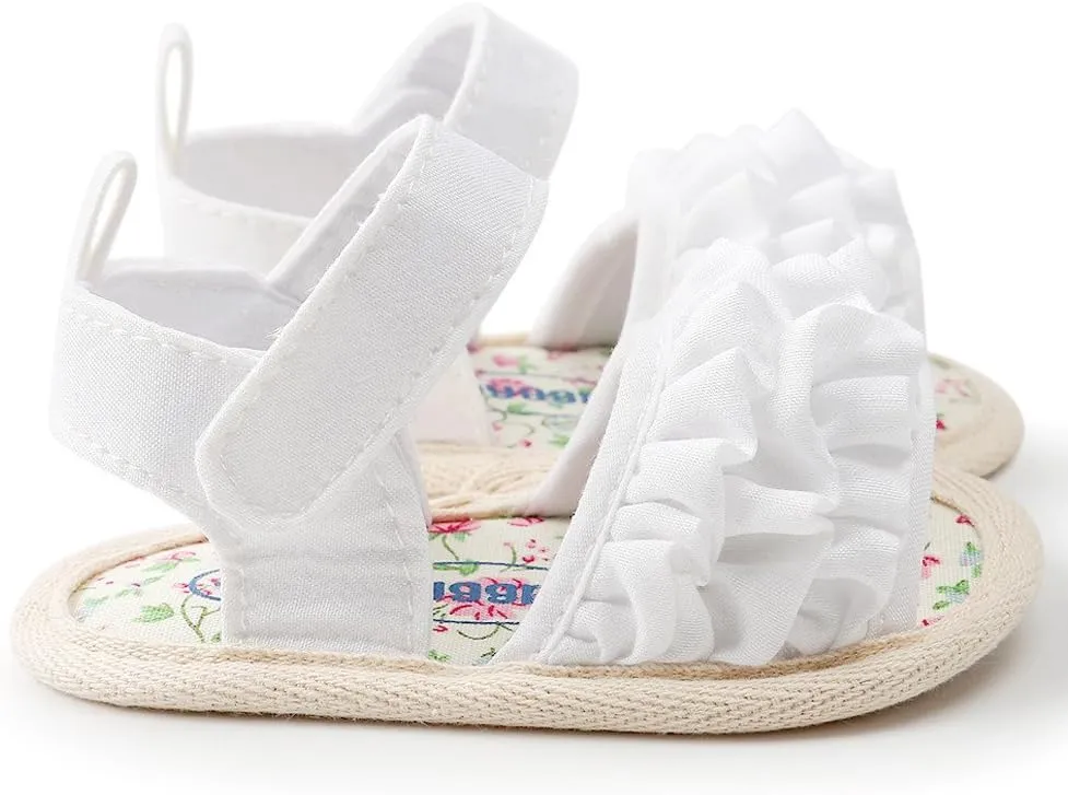 EnJoCho 0-18M Infant Baby Girls Summer Sandals with Flower Anti-Slip Soft Sole Newborn Toddler First Walker Crib Dress Shoes (White-04#, 12-18M)
