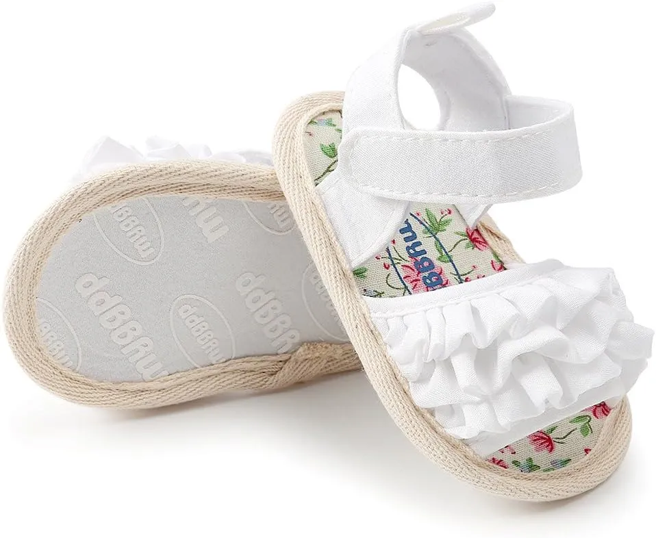 EnJoCho 0-18M Infant Baby Girls Summer Sandals with Flower Anti-Slip Soft Sole Newborn Toddler First Walker Crib Dress Shoes (White-04#, 12-18M)