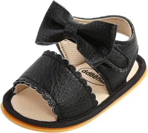 EnJoCho Baby Girls Summer Sole Walking Sandals Soft Shoes Flat Non-Slip Bow Boys Rubber Baby Shoes Children Summer Sandals (Black, 13-18m)