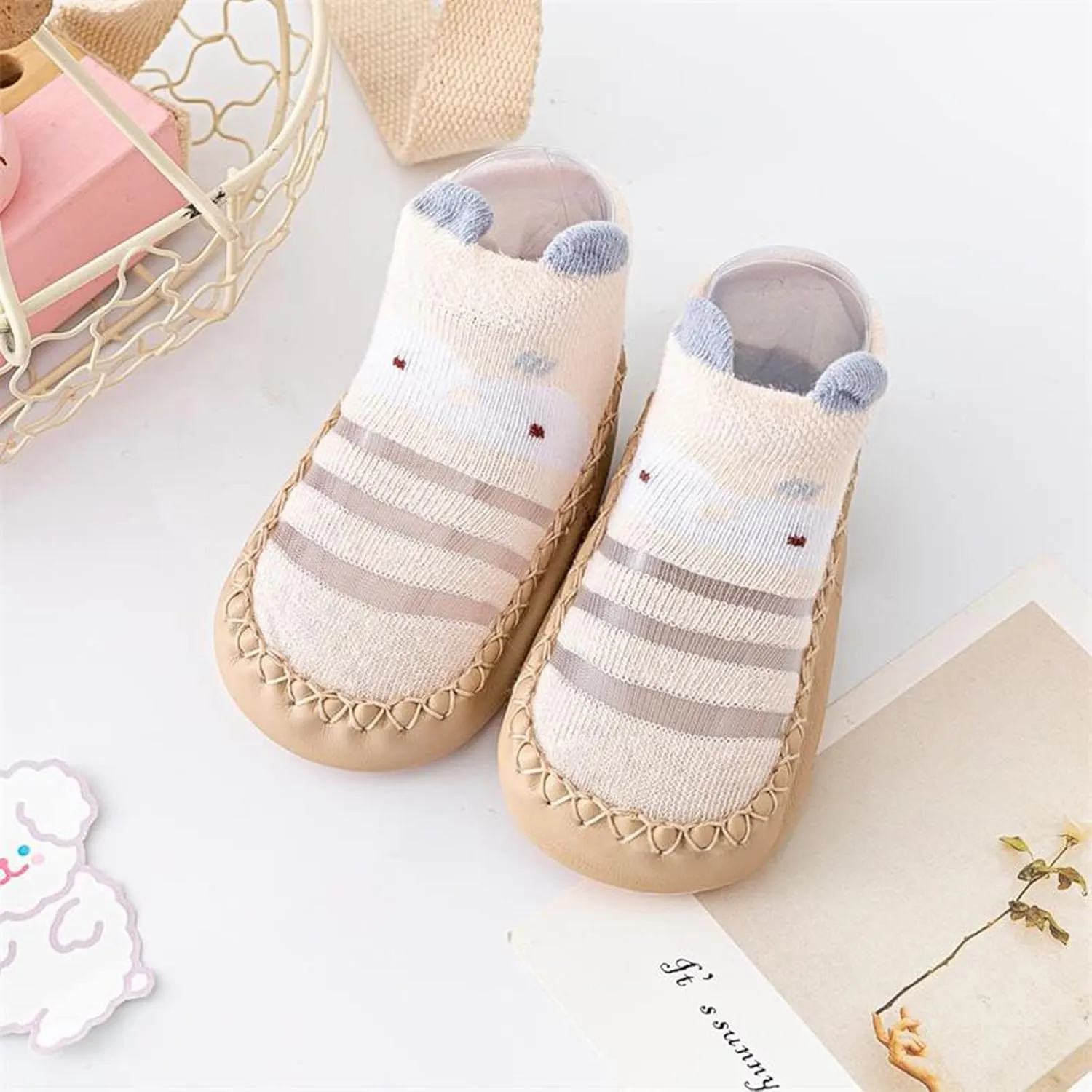 EnJoCho Children Cartoon Shoes for Autumn Infant Toddler Shoes Soft Sole Toddler Shoes Bow Glitter Sequins Non (Khaki, 6 Months)