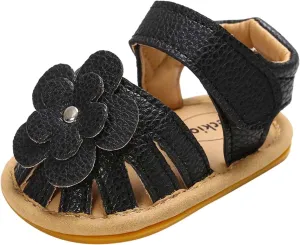 EnJoCho Cute Sandals Soft Baby Flower Girls Non-Slip Flat Rubber Sole Shoes Walking Boys Baby Lightwight Shoes (Black, 3Pmm)