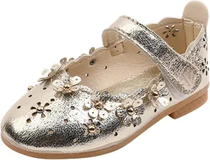 EnJoCho Girls Sandal Shoes Flower Shoes Hollow Flower Shoes Sandals Soft Sole Princess Sandals Baby Shoes 1-11 Years (Gold, 4 Years)