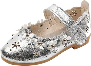 EnJoCho Girls Sandal Shoes Flower Shoes Hollow Flower Shoes Sandals Soft Sole Princess Sandals Baby Shoes 1-11 Years (Silver, 12 Months)