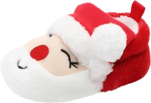 EnJoCho Infant Shoes Girls Infant Toddle Footwear Winter Warm Floor Shoes Soft Sole Indoor Warm Santa (White, 0-6 Months)