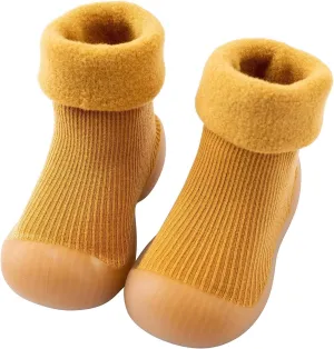 EnJoCho Kids Non Slip Shoes Kids Toddler Baby Boys Girls Solid Warm Knit Soft Sole Rubber Shoe Socks Slipper Socks (Yellow, 22)