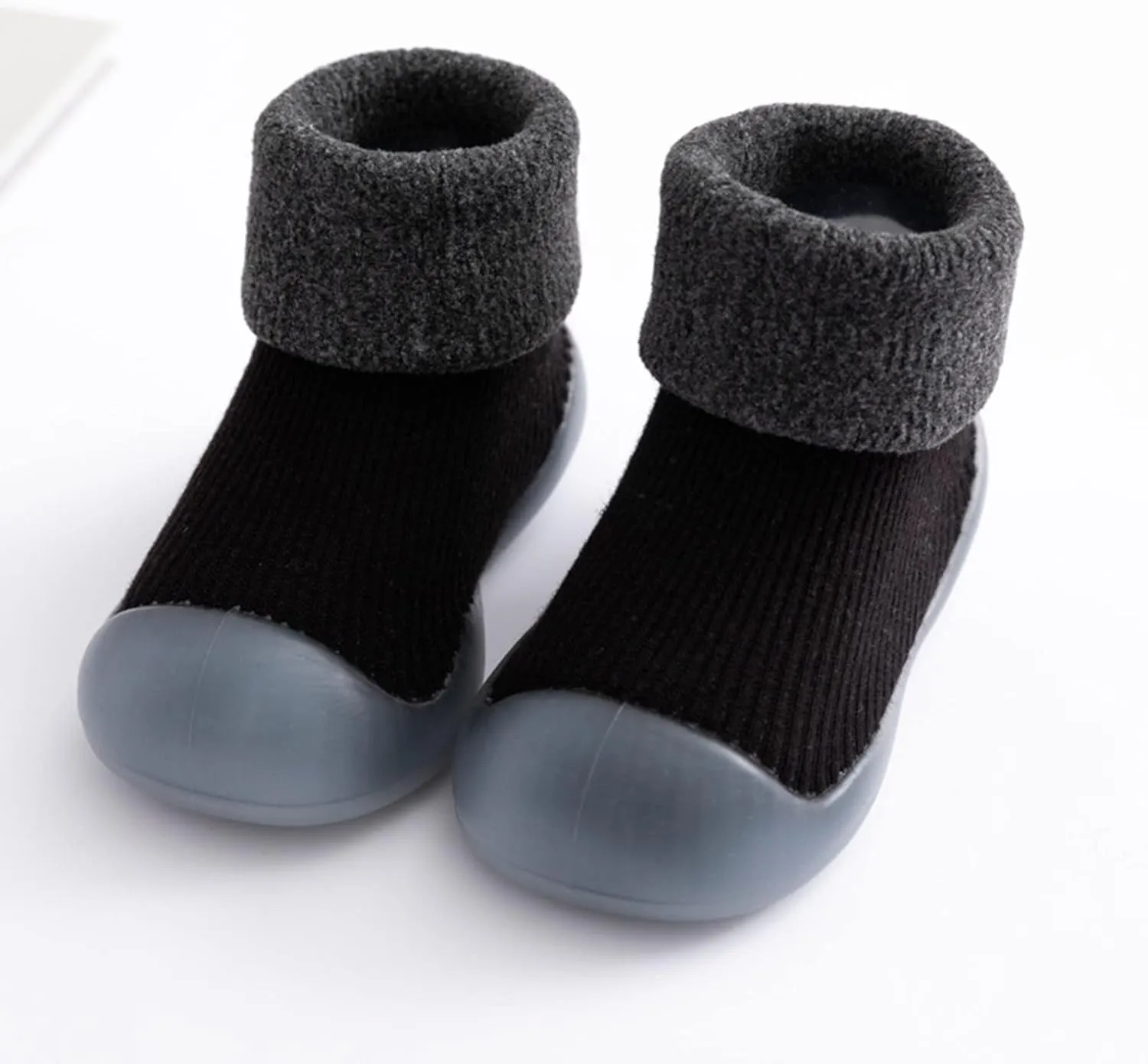 EnJoCho Kids Princess Shoes Girls Socks Slipper Soft Baby Boys Rubber Shoes Sole Solid Toddler Kids Knit (Black, 3-6 Months)