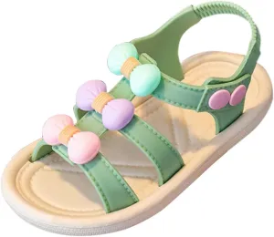 EnJoCho Sneakers for Kids Infant Toddler Shoes Soft Sole Non Slip Straw Soft Sole Beach Shoes Sweet Fashion Bow Sandals (Green, 4Years)