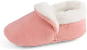 ESTAMICO Boys Girls Faux Fur Lined Suede House Slippers Cozy Memory Foam Slippers Breathable Indoor Outdoor Moccasins