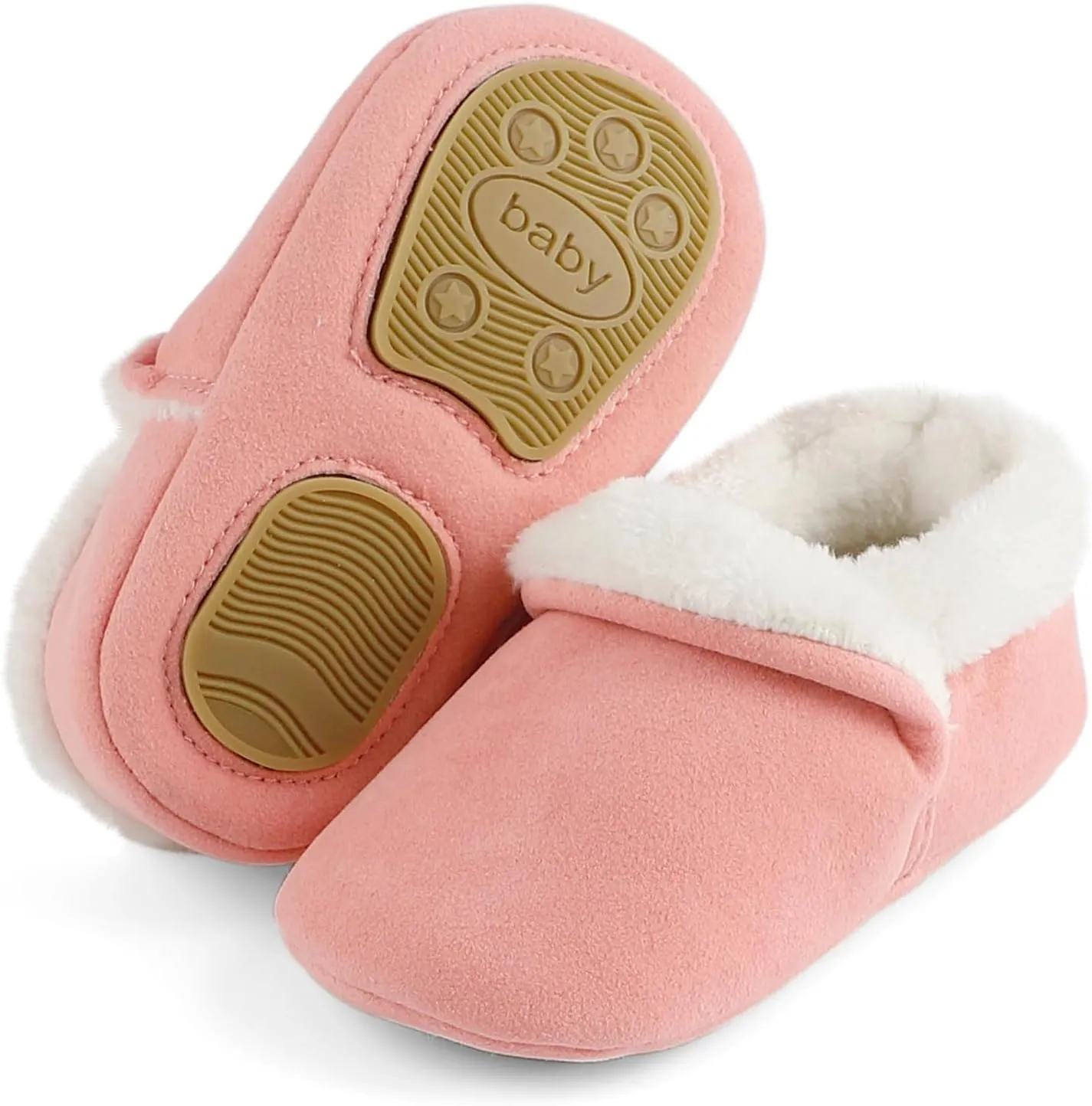 ESTAMICO Boys Girls Faux Fur Lined Suede House Slippers Cozy Memory Foam Slippers Breathable Indoor Outdoor Moccasins
