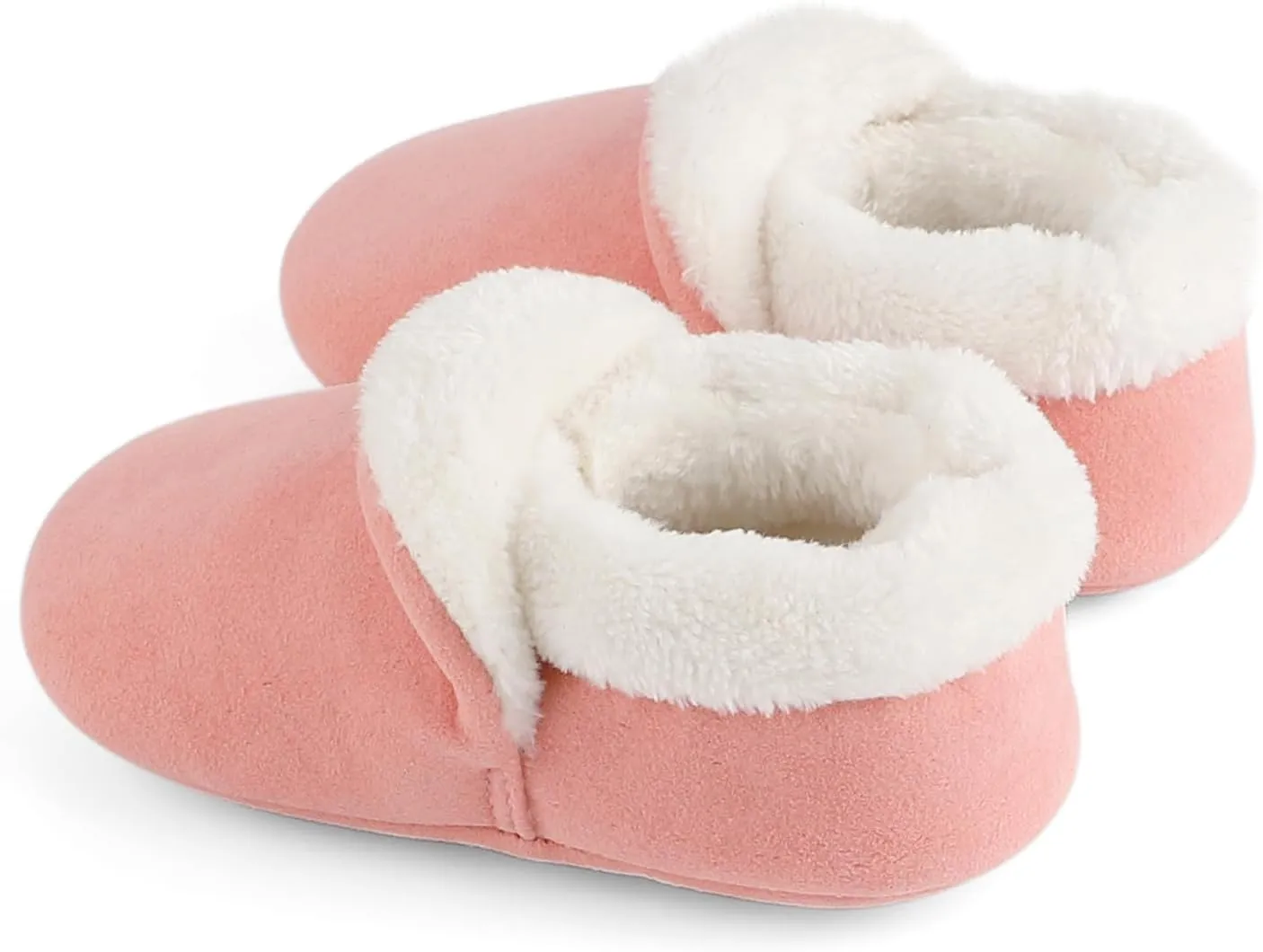 ESTAMICO Boys Girls Faux Fur Lined Suede House Slippers Cozy Memory Foam Slippers Breathable Indoor Outdoor Moccasins