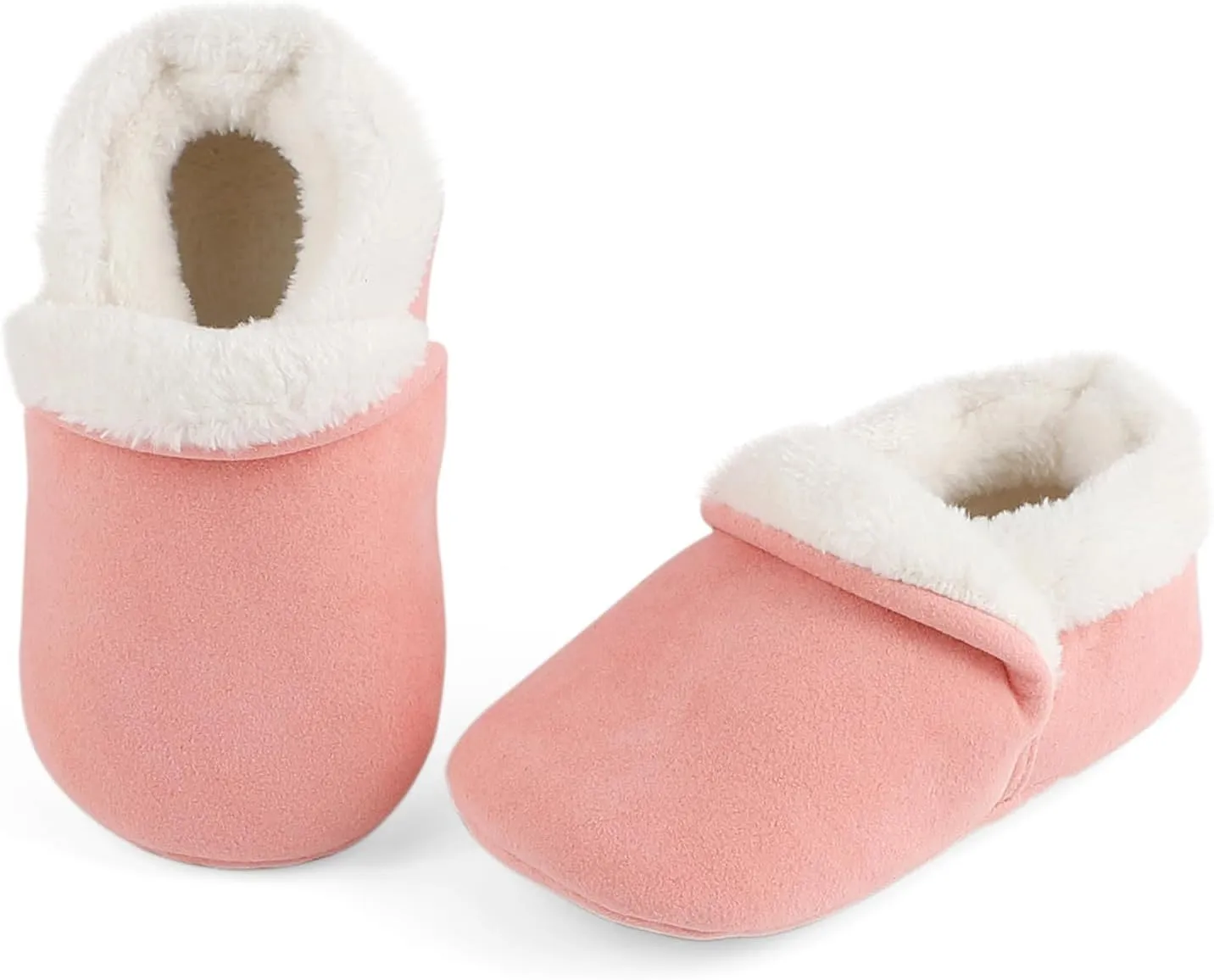 ESTAMICO Boys Girls Faux Fur Lined Suede House Slippers Cozy Memory Foam Slippers Breathable Indoor Outdoor Moccasins