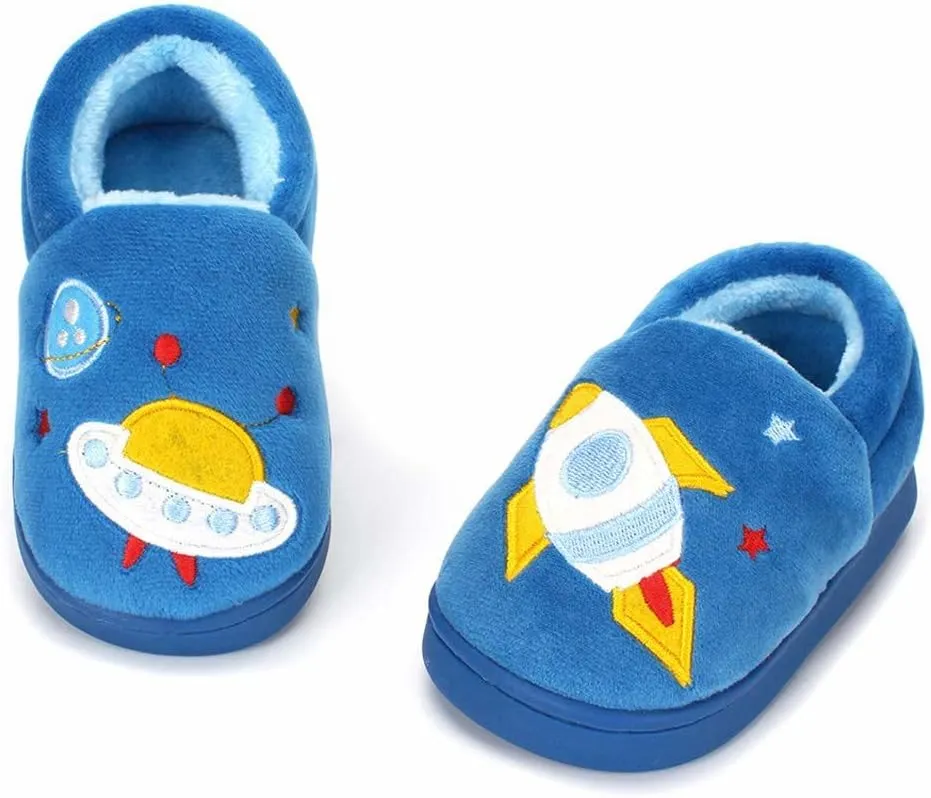 ESTAMICO Girls Cute Cartoon Slippers with Memory Foam Kids Plush Warm Winter House Shoes