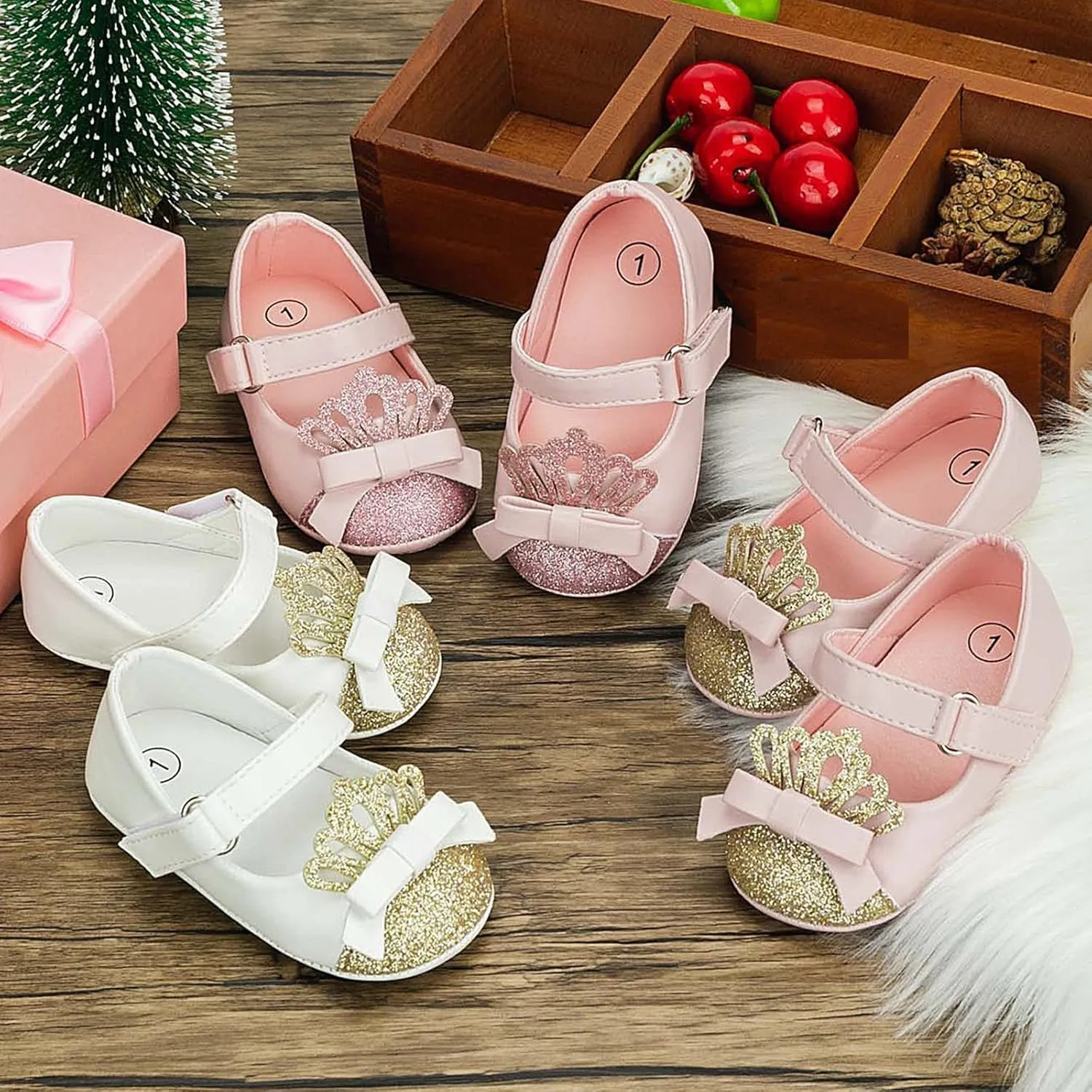 Fashion Crown Princess Shoes Little Kid Shoes Non Slip Soft Sole Walking Shoes Baby Shoes Toddler Daycare Shoes