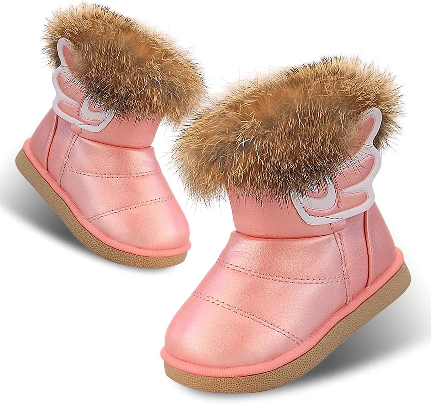 FJWYSANGU Toddler Girl Warm Winter Snow Boots Plush inner Outdoor Boots Waterproof Walking Shoes Flat Easy on for Toddlers Little Girls
