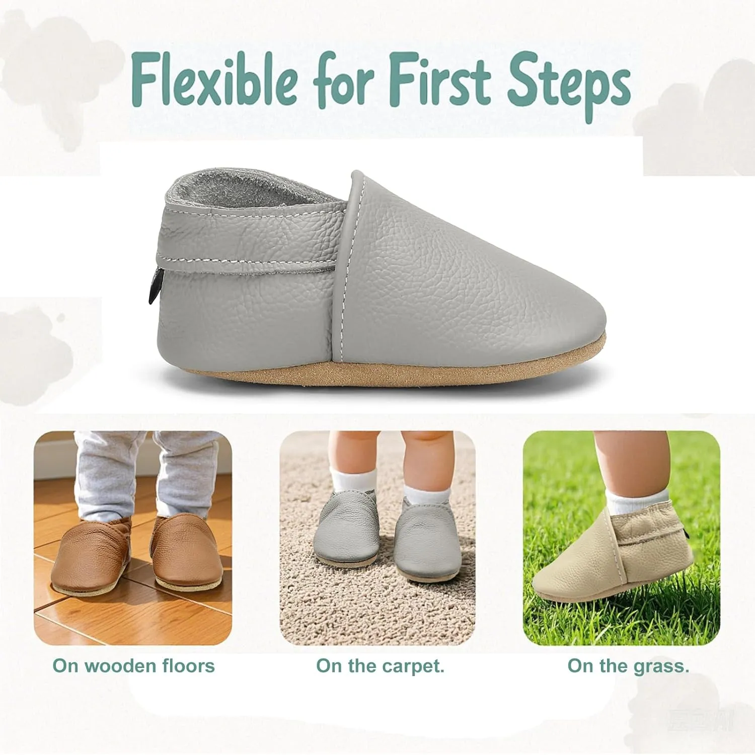 Genuine Leather Baby Booties Soft Sole Toddler Walking Shoes Flexible&Breathable Baby Slippers for First Walkers Boys Girls