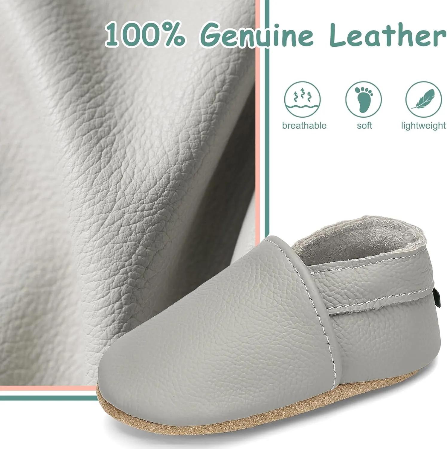Genuine Leather Baby Booties Soft Sole Toddler Walking Shoes Flexible&Breathable Baby Slippers for First Walkers Boys Girls