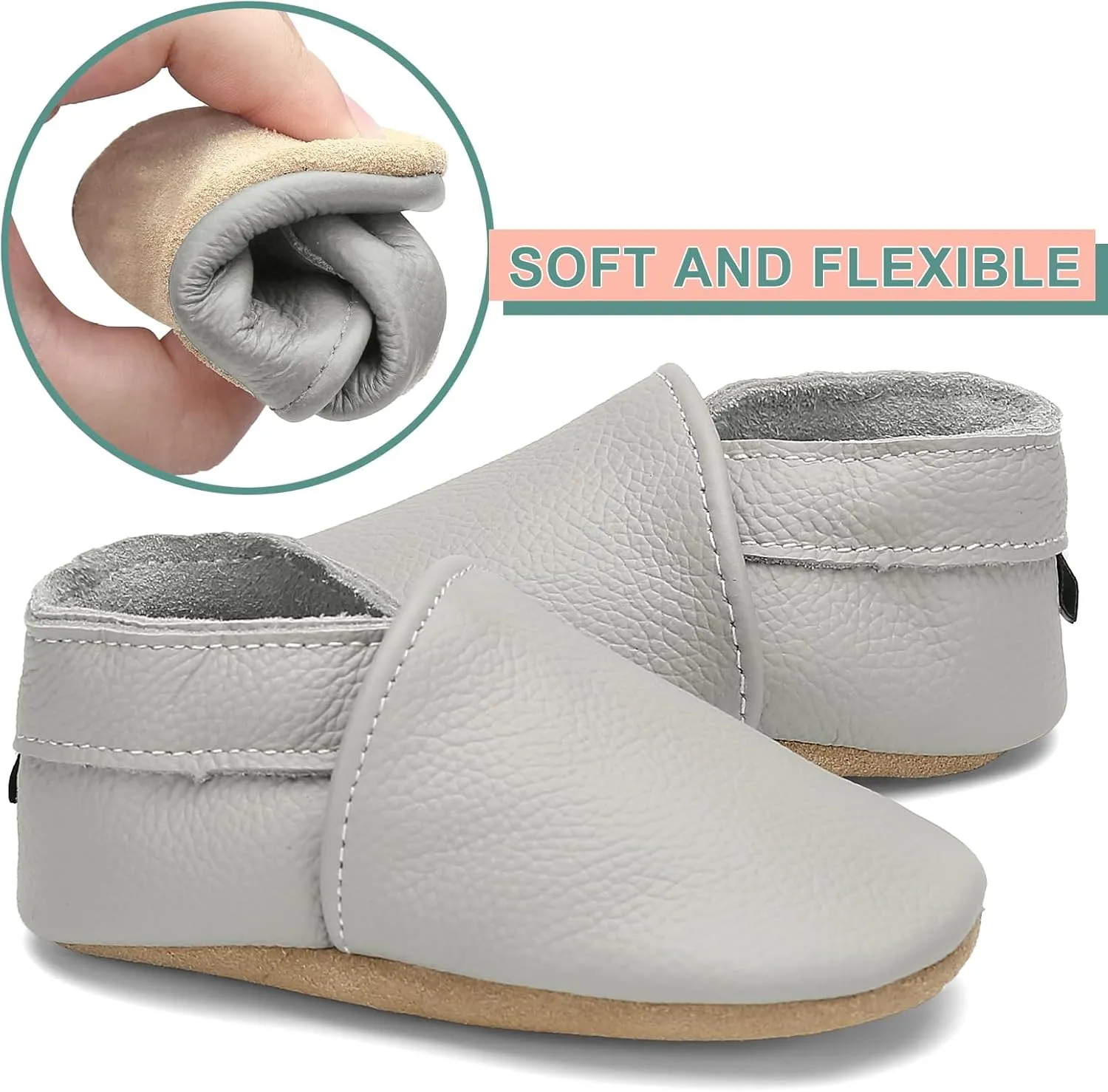 Genuine Leather Baby Booties Soft Sole Toddler Walking Shoes Flexible&Breathable Baby Slippers for First Walkers Boys Girls