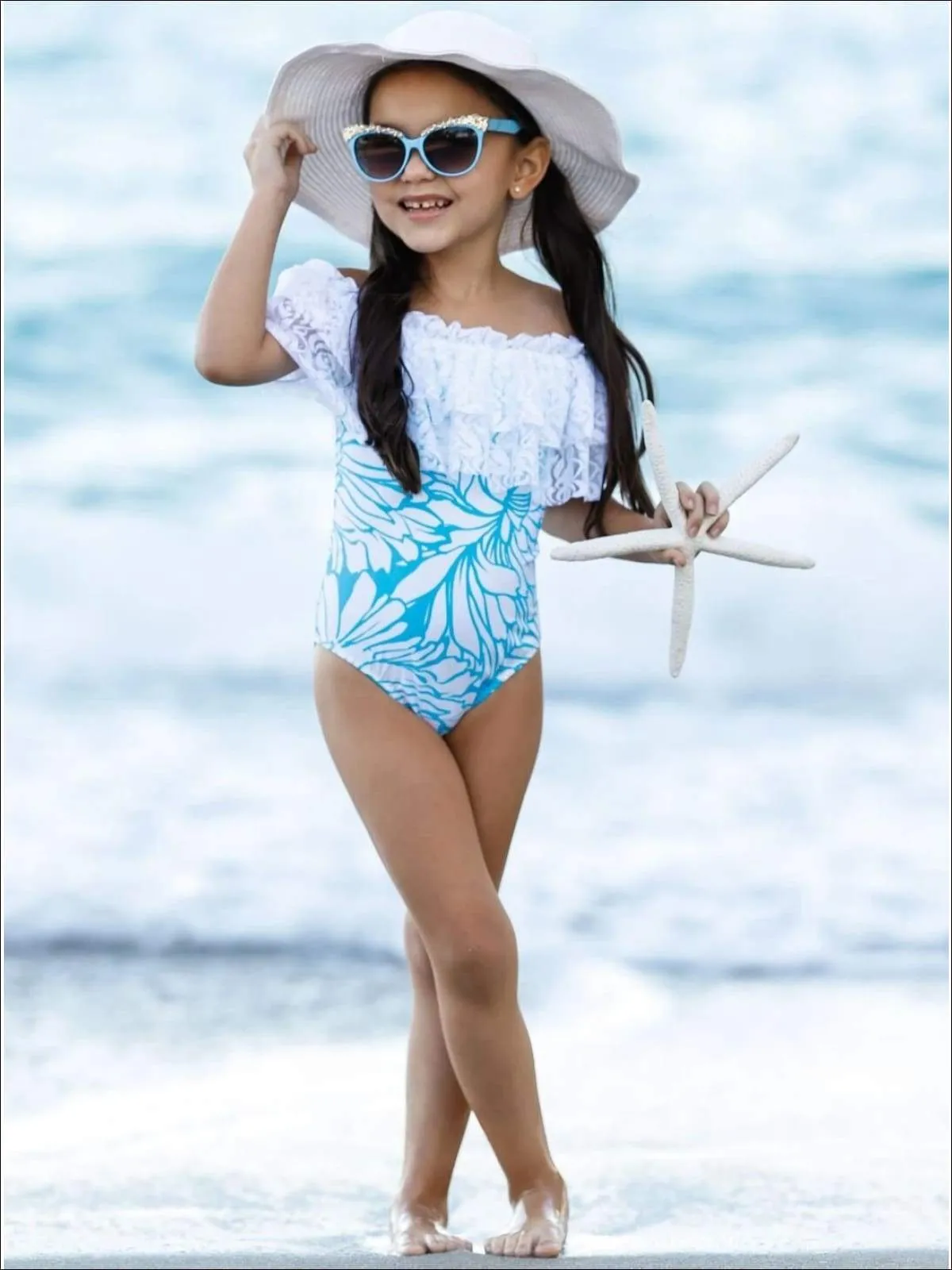 Girls Amazing Waves One Piece Swimsuit