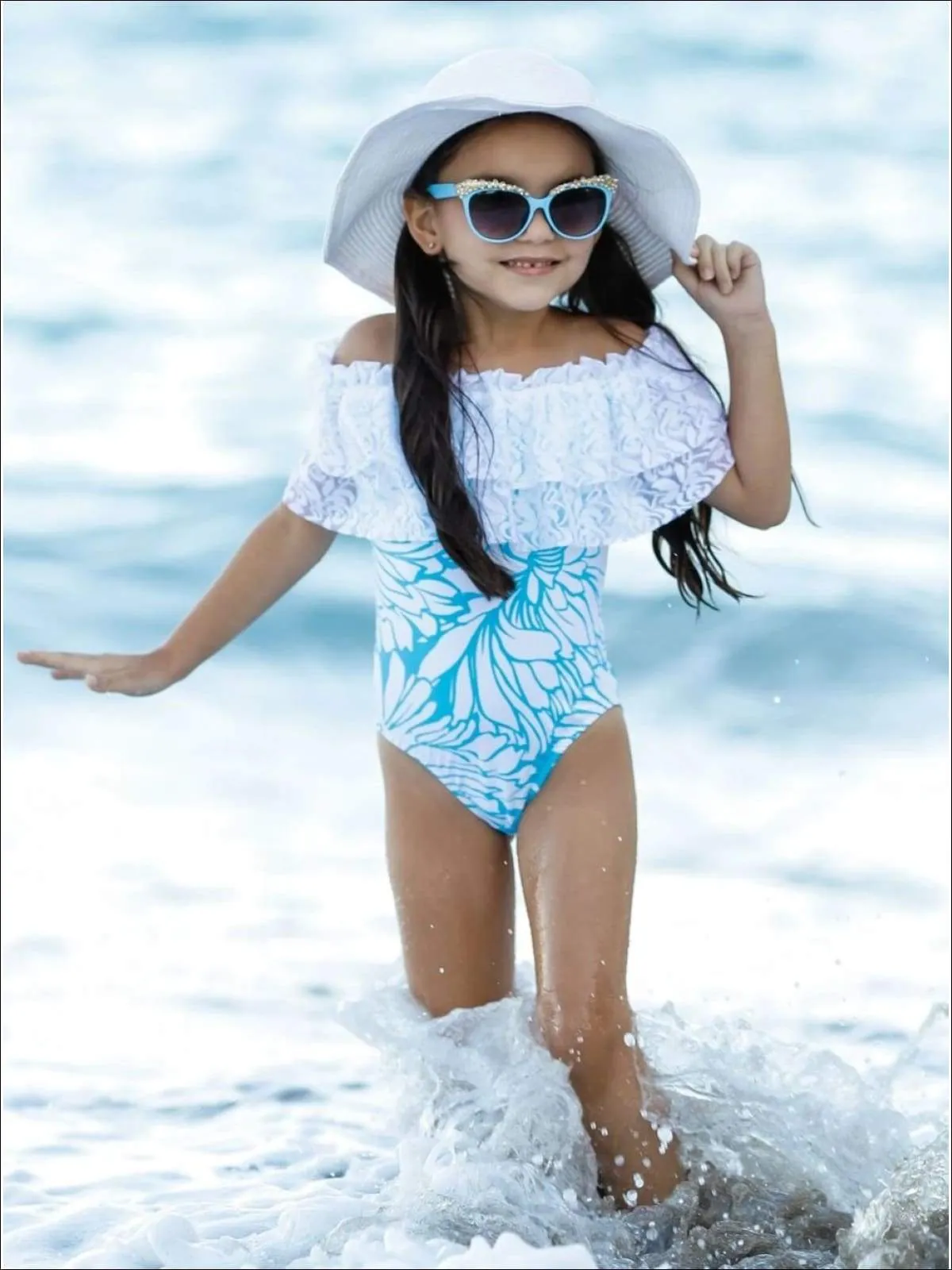 Girls Amazing Waves One Piece Swimsuit