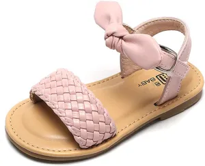 Girls Bowknot Leopard Kids Sandals Beach Summer Toddler Girls Open Toe PU Leather Sandals Princess Flat Shoes