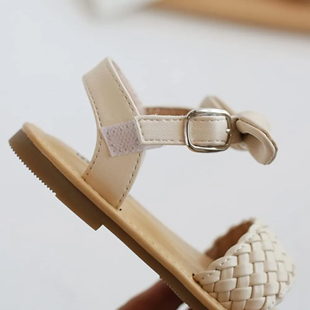 Girls Bowknot Leopard Kids Sandals Beach Summer Toddler Girls Open Toe PU Leather Sandals Princess Flat Shoes