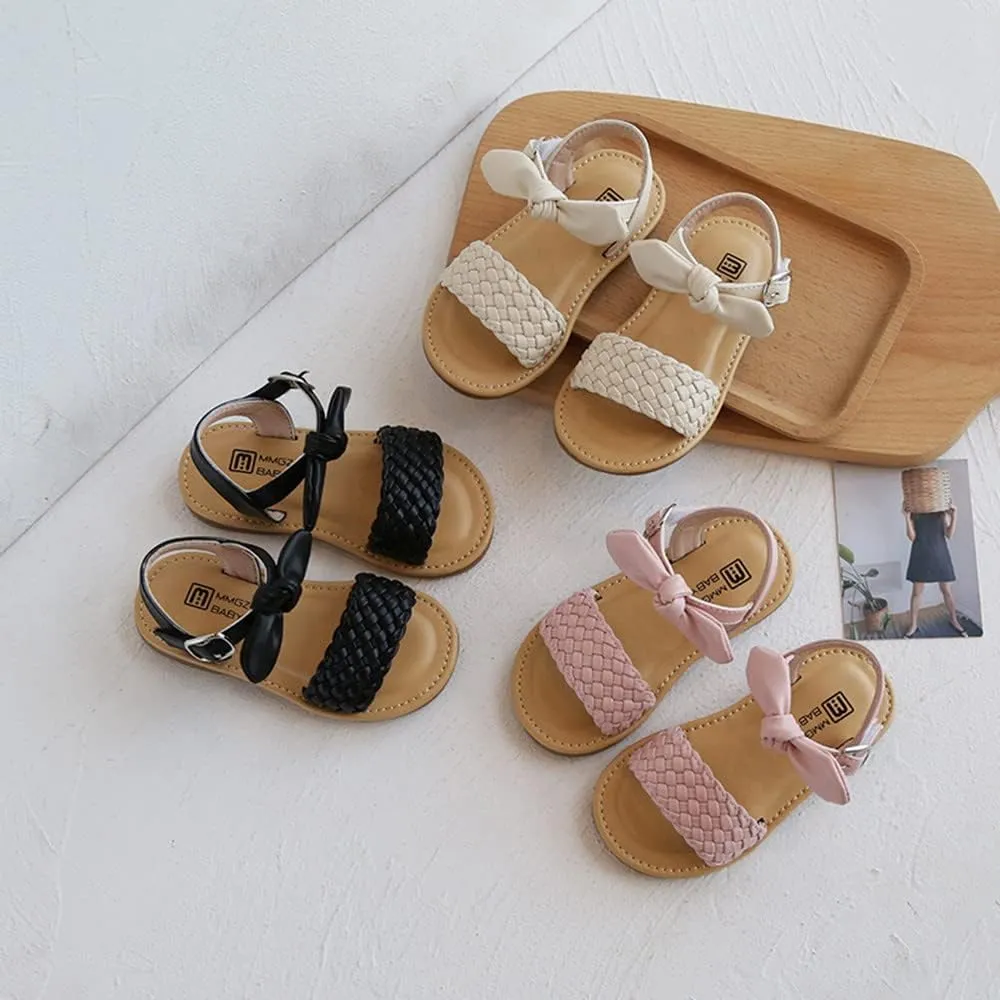 Girls Bowknot Leopard Kids Sandals Beach Summer Toddler Girls Open Toe PU Leather Sandals Princess Flat Shoes