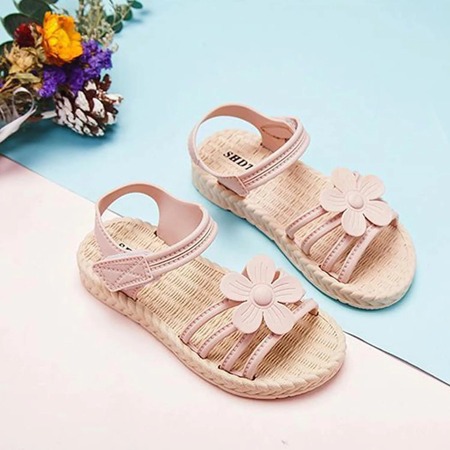 Girls Flower Flat Foam Sandals Soft Rubber Summer Wide Shoes Baby Toddler Kids Girl Slip On Comfy Trendy Open Toe Shoes