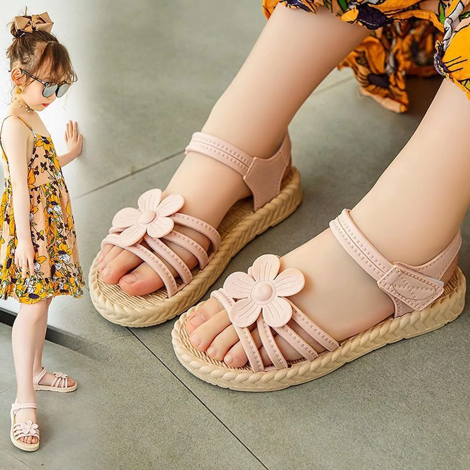 Girls Flower Flat Foam Sandals Soft Rubber Summer Wide Shoes Baby Toddler Kids Girl Slip On Comfy Trendy Open Toe Shoes