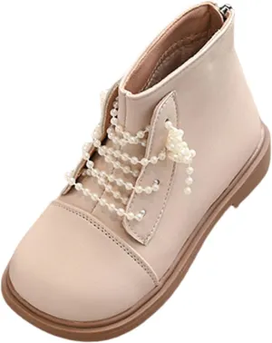 Girls Mary Jane Boots Waterproof Back Zipper Ankle Boots Lace Up Low Calf Boots Girls Dress Shoes Short Shoes