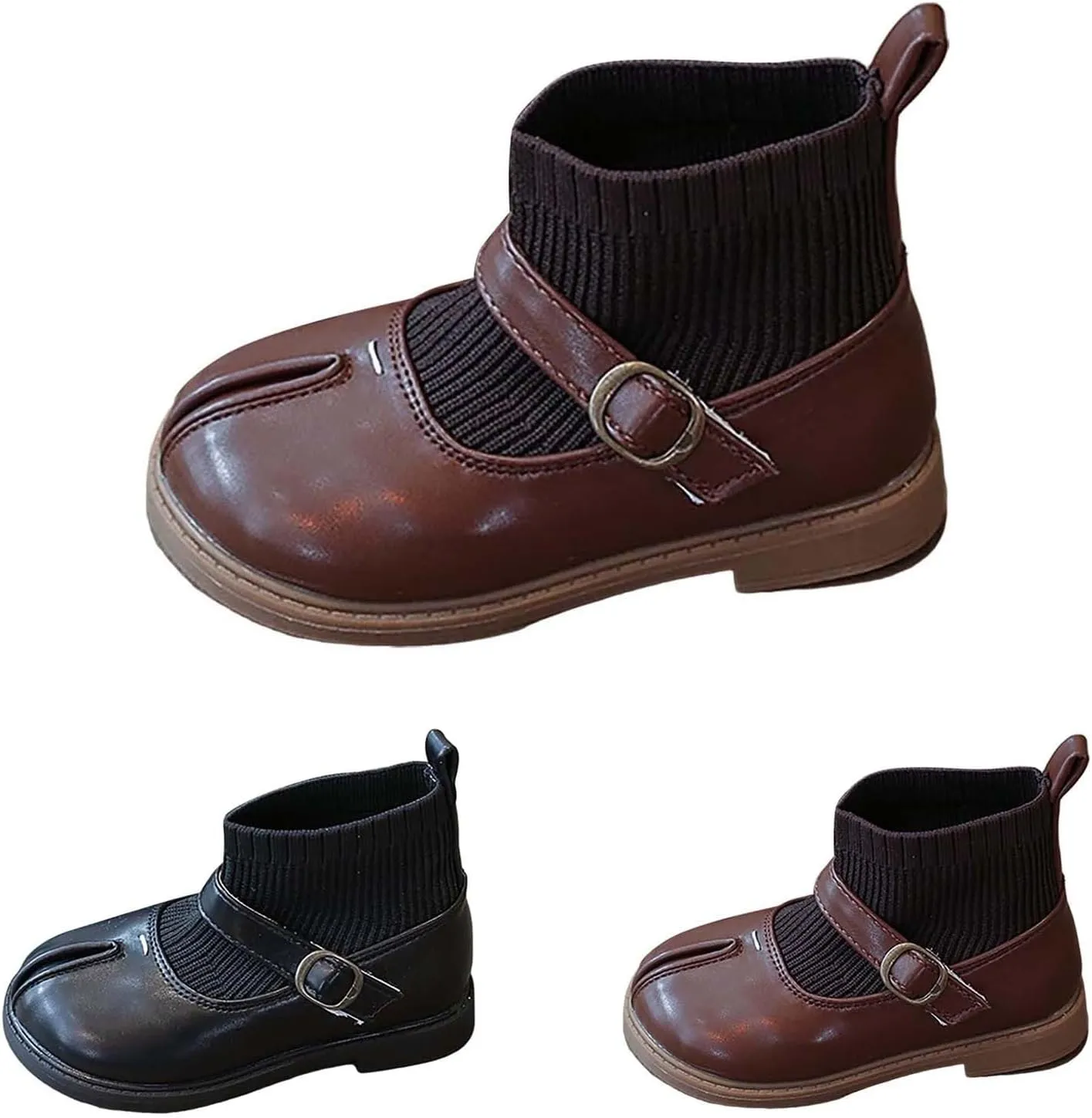 Girls Mary Jane Boots Waterproof Leather Slip On Boots Soft Sole Flat Boots Casual Non Slip Low Calf Boots