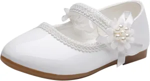 Girl's Mary Jane Shoes for Baby Girls Round Toe Low Heel Shoes with Slip-On Soft Soles Cute Leather Flat Shoes Soft Leather Moccasins (White, 12.5 Little Child)