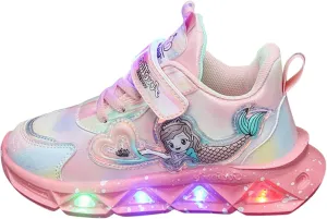 Girls Princess Shoes Slip On Light-Up Sneakers Mermai Shoes Breathable Mesh Sneakers Lightweight Running Shoes